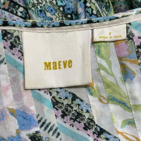 Maeve Anthropologie Top Womens 2 Multi Maya Flutter Sleeves Pleats Floral Boho - Picture 6 of 8